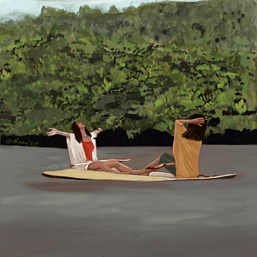 Tropical Paddleboard Joy Art Print by Osheensgallery