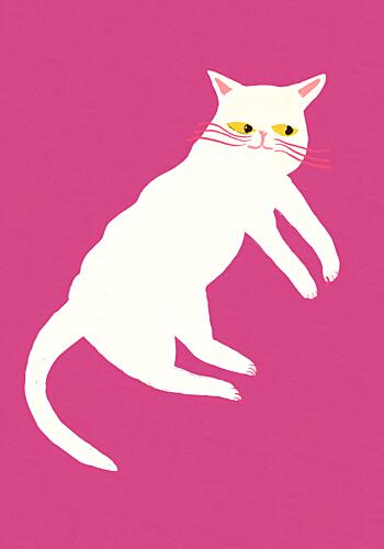 Quirky White Cat Art déco reproduction