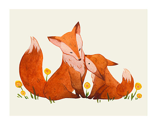 Tender Fox Family Art déco reproduction