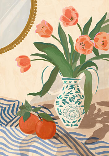 Fresh Tulips and Oranges Art déco reproduction