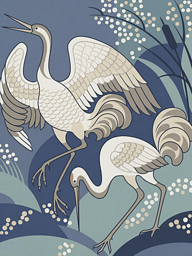 Elegant Cranes Marsh Art déco reproduction