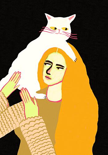 Woman with White Cat Art déco reproduction