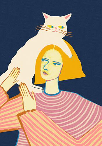 Woman and Shoulder Cat Art déco reproduction