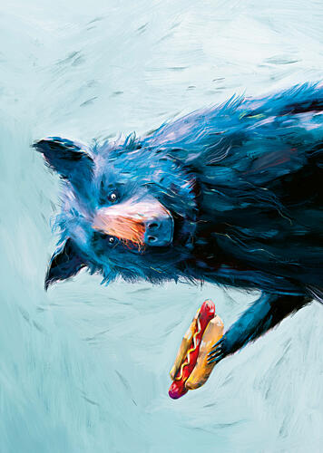 Blue Bear Hot Dog Art Print by Natascha Baumgartner