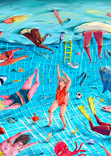 Surreal Pool Fun Art Print by Natascha Baumgartner