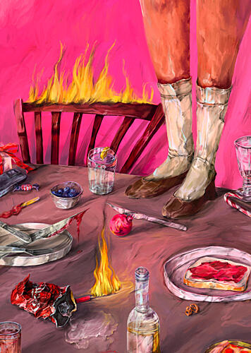 Surreal Burning Table Art Print by Natascha Baumgartner