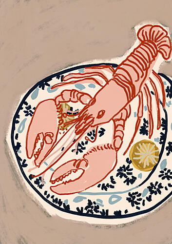 Pink Lobster Dinner Art déco reproduction