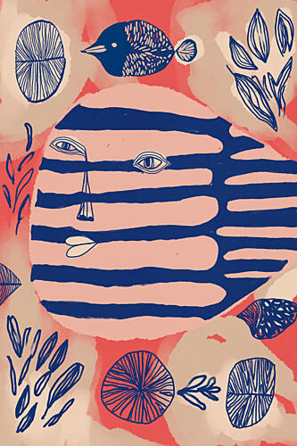 Whimsical Striped Face Art déco reproduction
