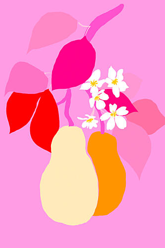 Vibrant Pears and Blooms Art Print