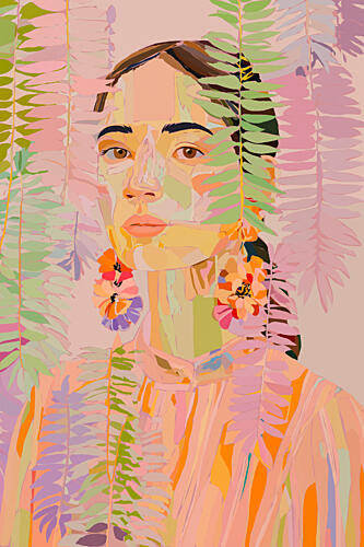 Vibrant Botanical Portrait Art déco reproduction