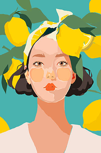 Vibrant Lemon Girl Art déco reproduction