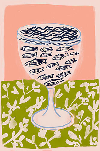 Playful Fish Bowl Art déco reproduction