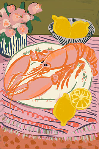 Vibrant Lobster Still Life Art déco reproduction