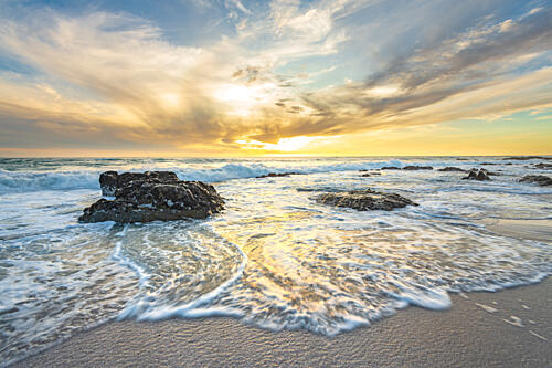 Serene Beach Sunset Art Print by Ryno Botha