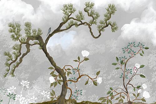 Tranquil Pine and Blossoms Art déco reproduction