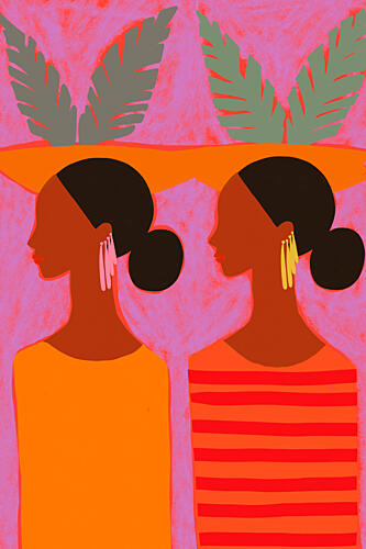 Vibrant Tropical Profiles Art déco reproduction