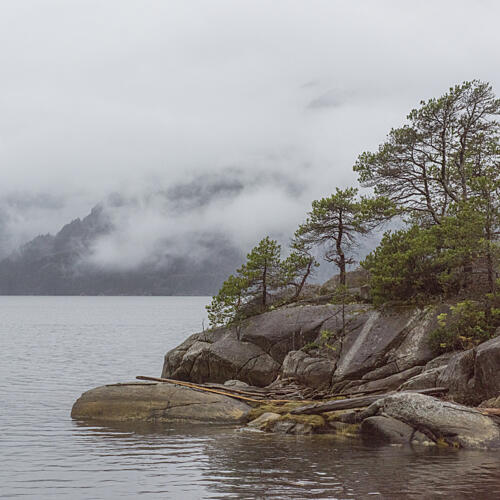 Misty Mountain Lake Art Print