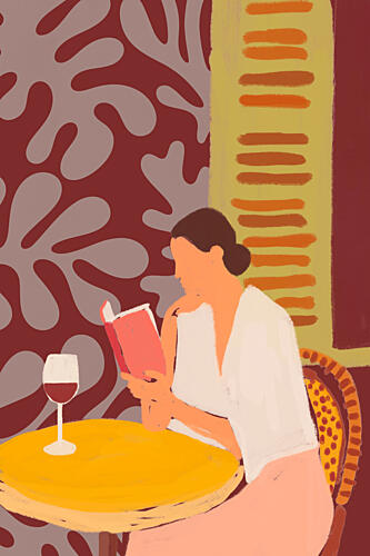 Leisurely Cafe Reading Art déco reproduction
