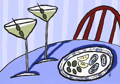 Martinis and Oysters Art déco reproduction
