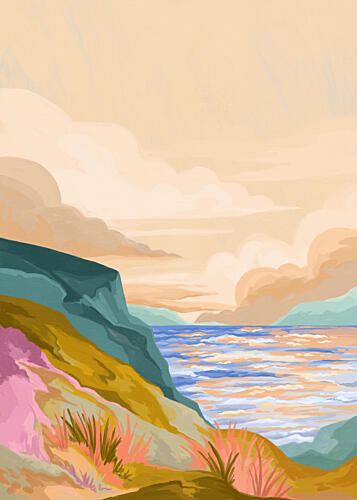 Vibrant Coastal Sunset Art déco reproduction