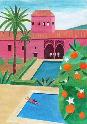 Pink Villa Pool Day Art déco reproduction