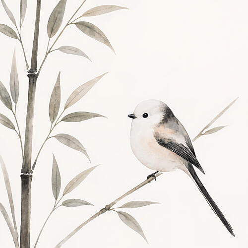 Delicate Bird on Bamboo Art déco reproduction