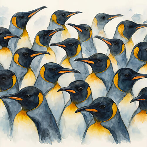 Watercolor Emperor Penguins Art déco reproduction