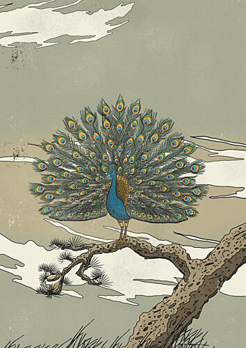 Majestic Peacock Display Art déco reproduction