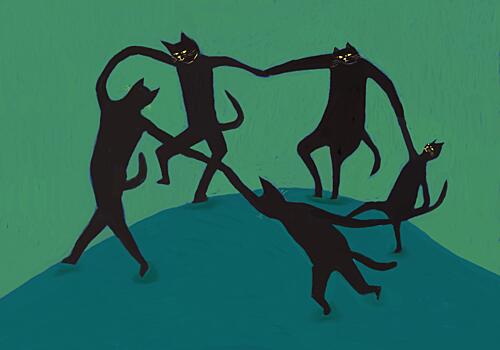 Dancing Black Cats Art déco reproduction