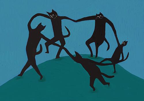 Mischievous Cat Dance Art déco reproduction