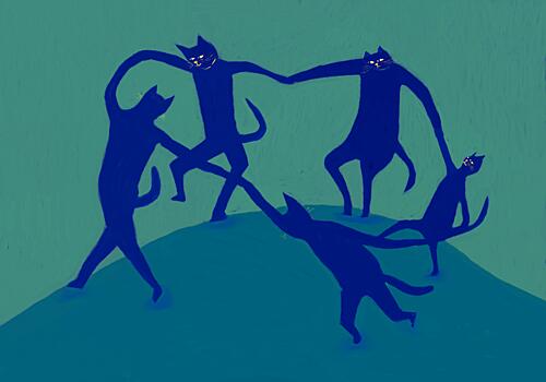Whimsical Cat Dance Art déco reproduction