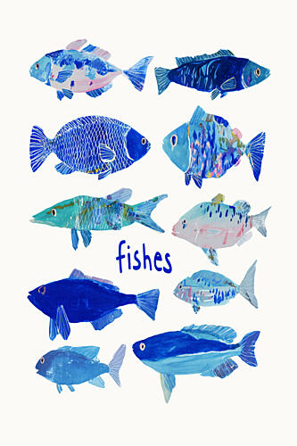 Blue Ocean Fishes Art déco reproduction