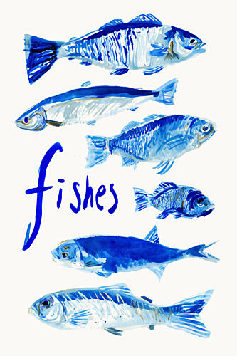 Painted Blue Fishes Art déco reproduction