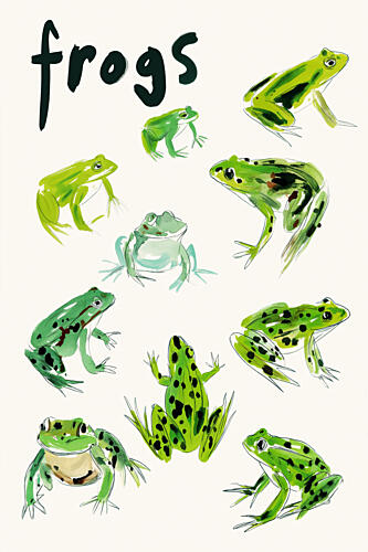Lively Green Frogs Art déco reproduction