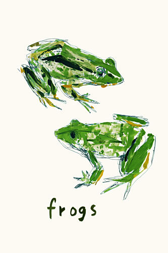Two Green Frogs Drawing Art déco reproduction