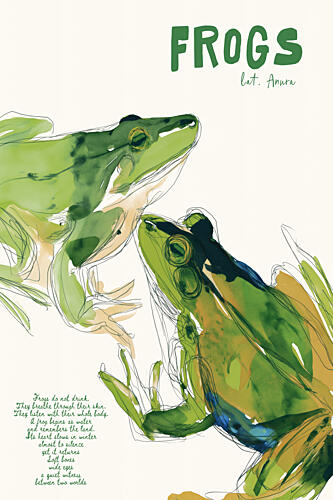 Green Frogs Watercolor Art déco reproduction