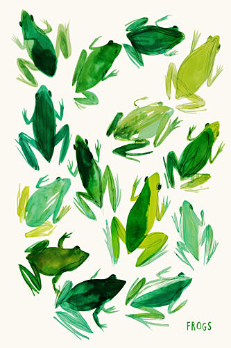 Watercolor Green Frogs Art déco reproduction