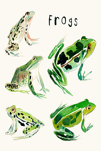 Vibrant Watercolor Frogs Art déco reproduction