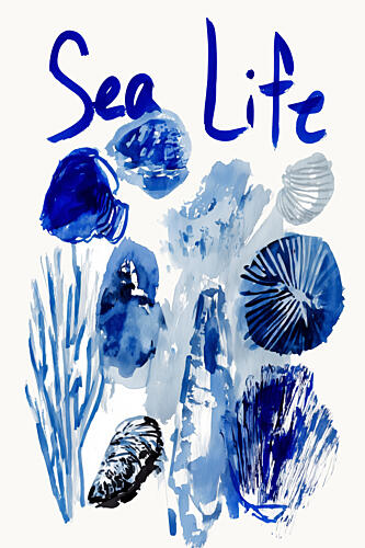 Indigo Sea Life Watercolor Art déco reproduction
