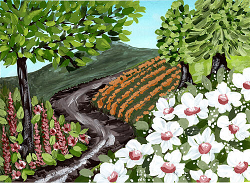 Vineyard Path with Flowers Art déco reproduction