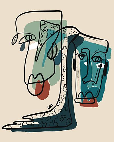 Modern Abstract Faces Art déco reproduction