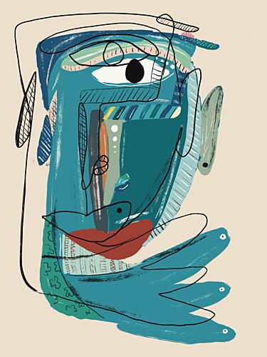 Abstract Blue Face Art déco reproduction