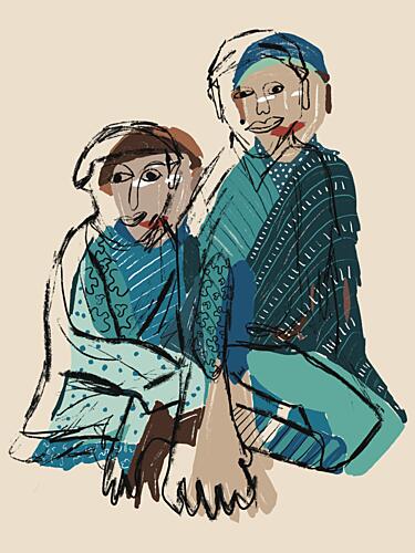 Quiet Blue Figures Art déco reproduction