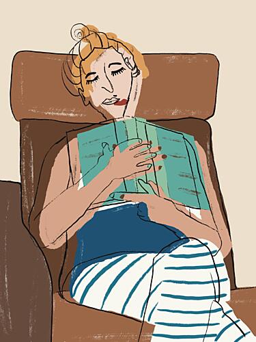 Cozy Reading Woman Art déco reproduction