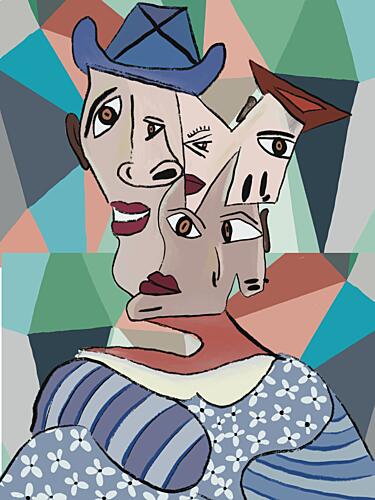Colorful Cubist Portrait Art déco reproduction