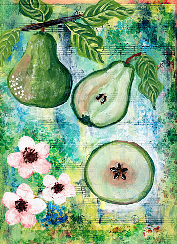 Botanical Pears and Music Art déco reproduction