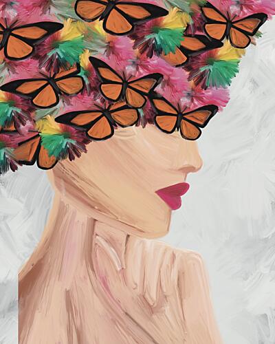 Elegant Butterfly Woman Art déco reproduction