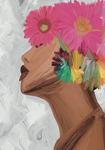 Woman with Vibrant Flowers Art déco reproduction