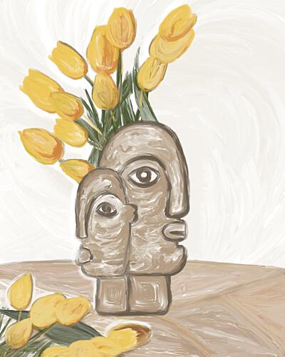 Mother Child Tulips Art déco reproduction