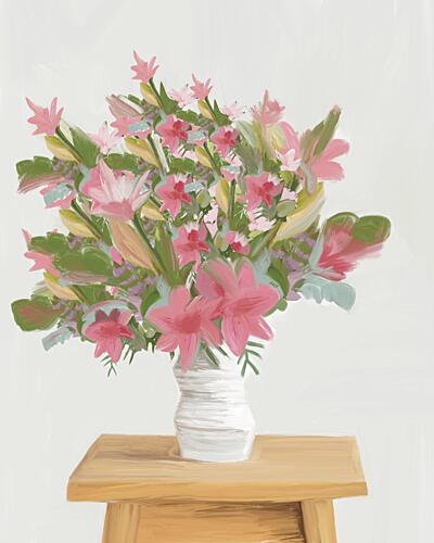 Painterly Pink Flowers Art déco reproduction